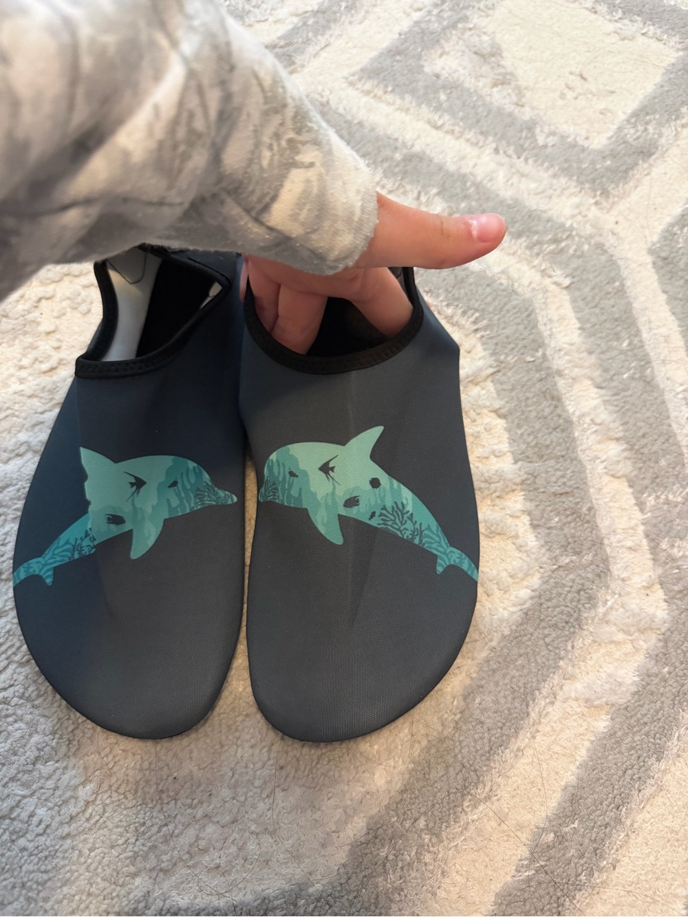 Grey Water Shoes with Teal Dolphin Print